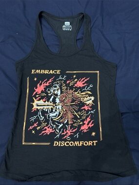 Embrace Discomfort Black Graphic Racerback Tank Top